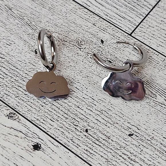 Source Unknown Jewelry - Happy Cloud Huggie Hoop Earring Stainless Steel Silver
